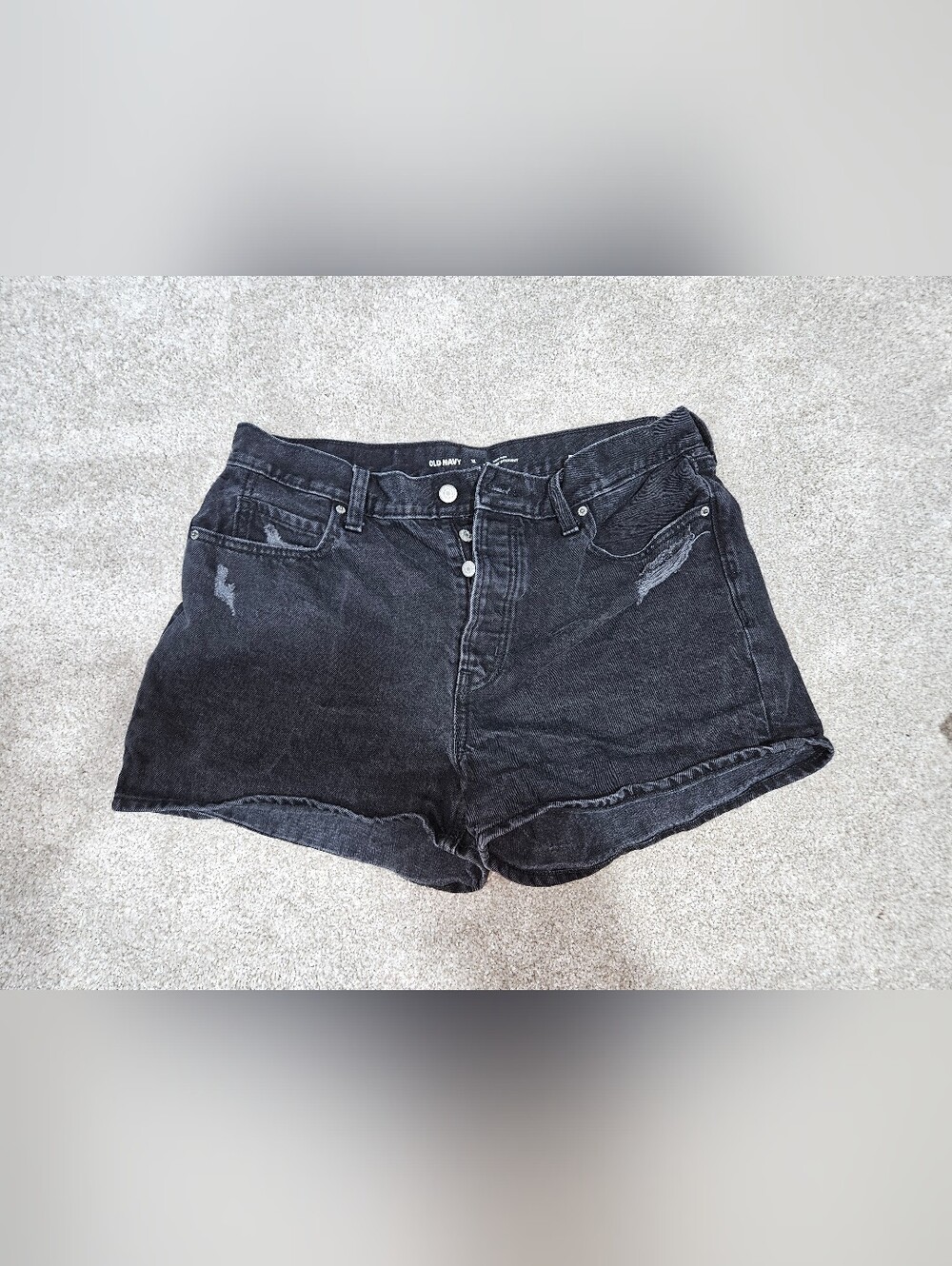 Old Navy Grey/Black Washed Distressed High-Rise Jean Shorts